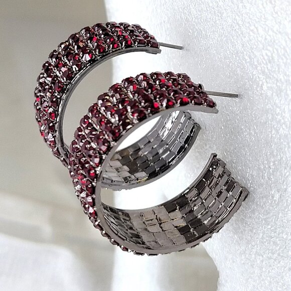 Red Crystal Earrings Half Hoop - Picture 5 of 11